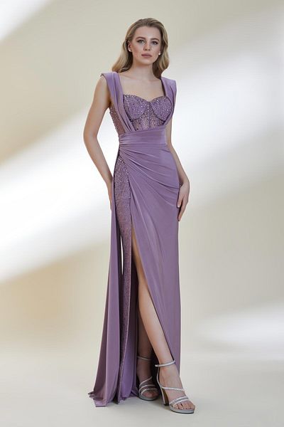Kenzel Long Slit Embroidered Detailed Dress