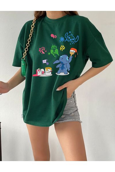 oneagılyazı Oversize STITCH DESIGN Printed Combed Cotton T-shirt