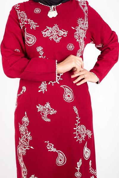 Kardelen Butik Ümraniye Sile Cloth Burgundy Long Dress