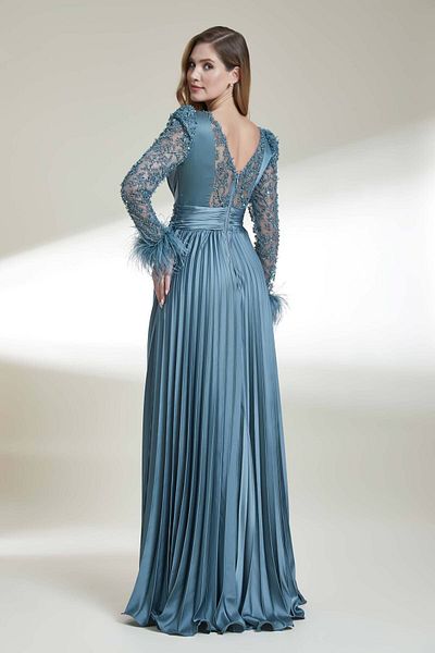 Kenzel Pleated Long Dress - Otrish and Transparent Sleeve Detail