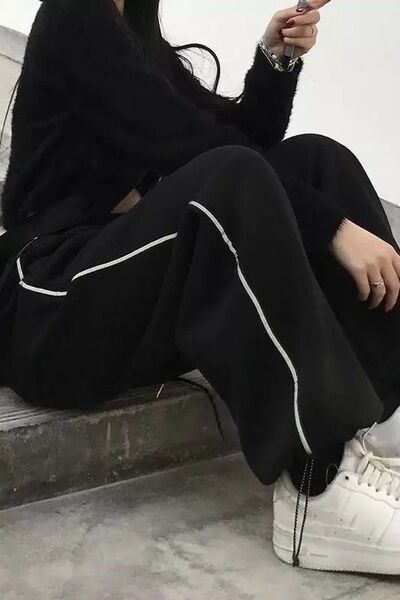 EFBUTİK Černé široké tepláky s elastickými nohavicemi