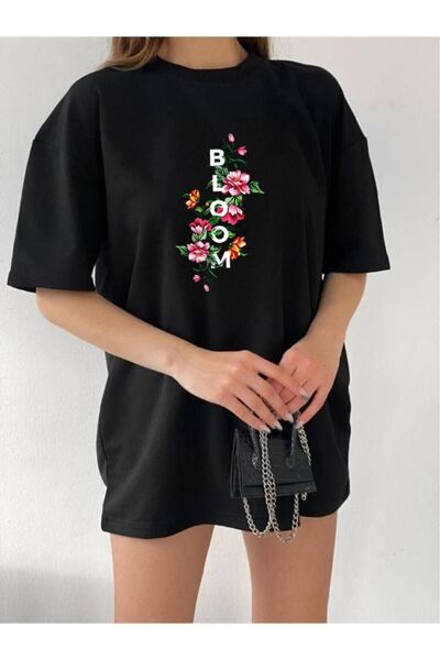 oneagılyazı تي شيرت مطبوع بلوم كبير الحجم