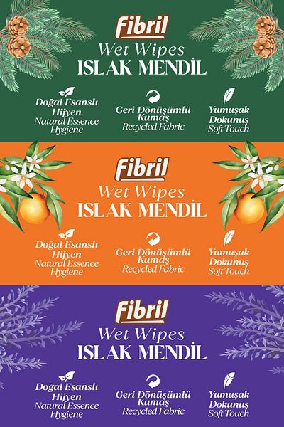 Fibril Mixed Series Floral Pattern Wet Wipes - 3x90 Pack, 270 Sheets, Natural Essence, Recyclable Fabric