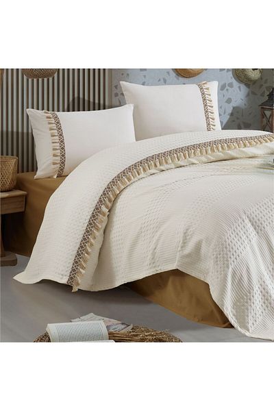 ŞENER HOME Bohemline V5 Ecru - Double Jacquard Pique Set