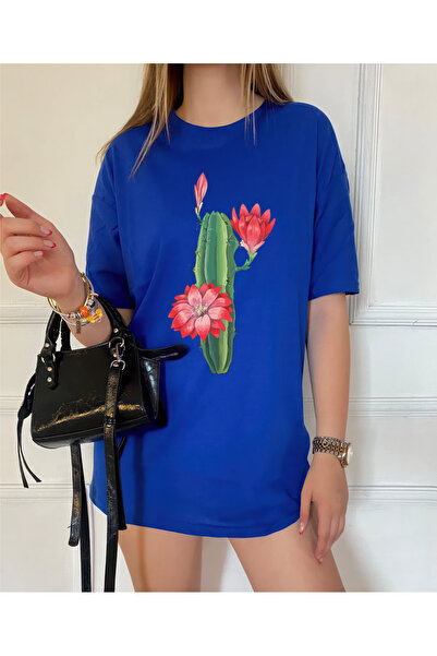 oneagılyazı Tricou oversize din bumbac pieptănat cu imprimeu CACTUS DESIGN