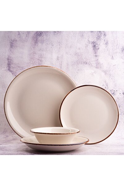 BY BONE Harmony Gleam 24 Parça 6 Kişilik Yemek Takımı - Beyaz - Gold -Günlük ...