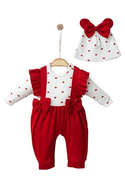 minicayzen Heart Bow Jumpsuit with Hat 2 Pieces Baby Girl Newborn New Season391317