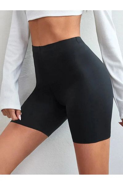 SAUNA SUIT Pantaloni scurți negri de recuperare cu talie înaltă - tăiat cu laser, picior deasupra genunchiului