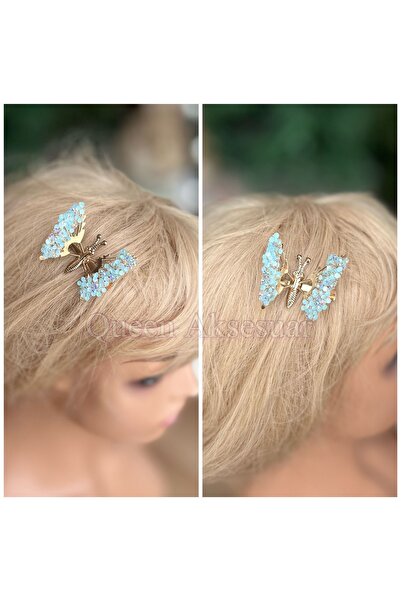 Queen Nelly Nouă tendință de modă - Cataramă cu clemă laterală, mobilă, cu fluture albastru, auriu