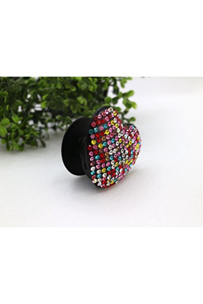 Genel Markalar Popsocket Telefon Tutacağı Taşlı ve Kalp Desenli Parmak Tutucu Akrobat Çok Renkli Belirtilmemiş Taşl