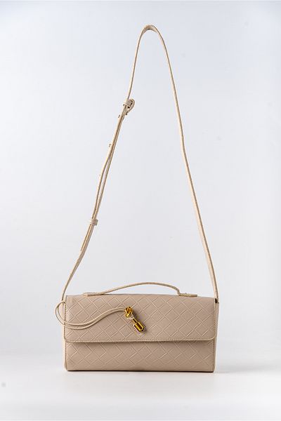 TECER Cream Colored Women's Bag - Knitted Pattern and Lock Detail