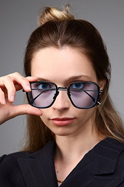 Zevahir Unisex Mavi Kare Metal Çerçeve Güneş Gözlüğü