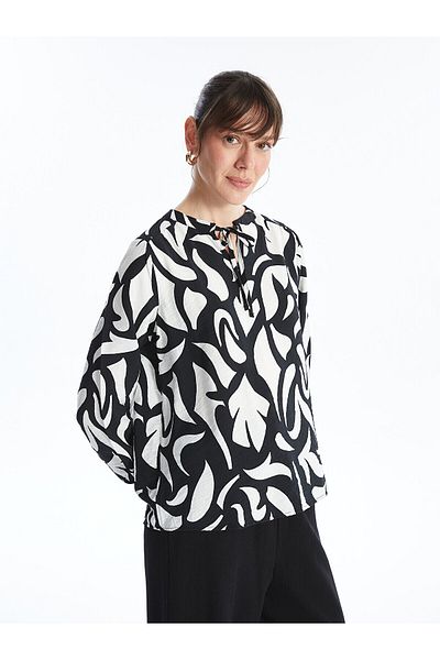 LC Waikiki LCW - Bluză de damă cu mânecă lungă, cu guler cravat și imprimeu floral