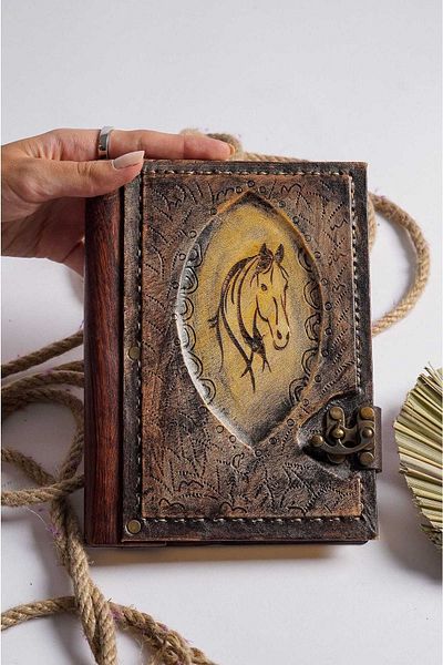 GUETTA Handmade Genuine Leather Daily Scrapbook Shamua Paper Horse Patterned