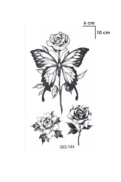 Hilvera Kelebek Ve Gül Butterfly And Rose Sırt Geçici Dövme Tattoo