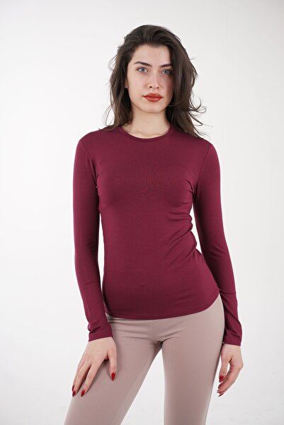 CHAURA بلوزة نسائية باللون العنابي ذات ياقة دائرية، ناعمة للغاية، مصنوعة من ا...