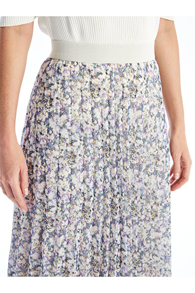 LC Waikiki LCW női sifon redős szoknya - mintás elasztikus derékkal