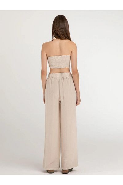 DENİZLİFE 100% Cotton Muslin Women's Palazzo Trousers - Elastic Waist