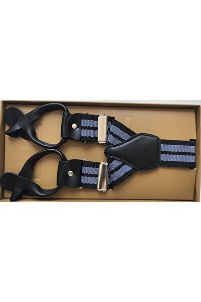 KemerSepeti Düğmeli Gri Siyah Çizgili Pantolon Askısı