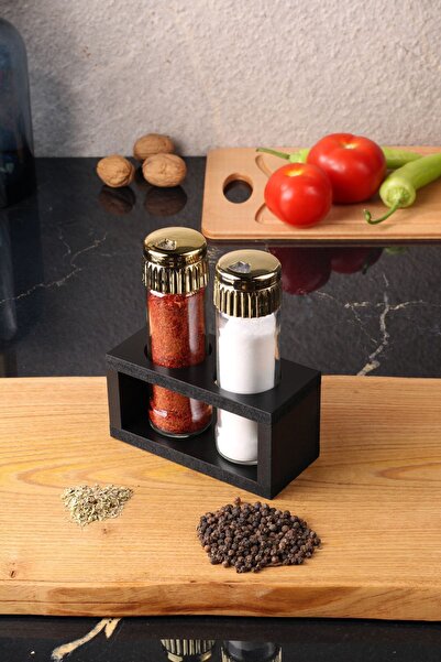 AzzaWood طقم موزع ملح وفلفل زجاجي من إليجانز، قطعتين - لون ذهبي، غطاء مسطح