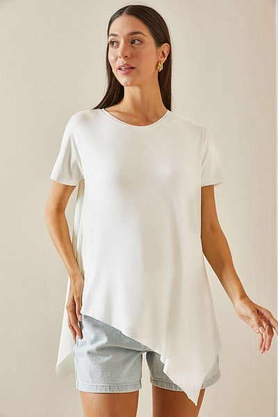 XHAN Asymmetrical Flowing Ecru Blouse - Crew Neck 5YXK2-48747-52