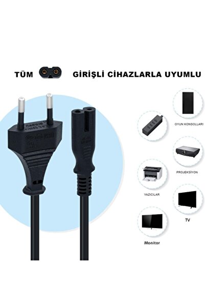 seyuse PS3 / PS4 / PS5 / XBox Series S-X Uyumlu Güç Kablosu 1.5 Metre 2Pin Gü...