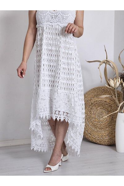 Felix Butik Feli̇x12205 Long Back White Imported Laced Strap Dress