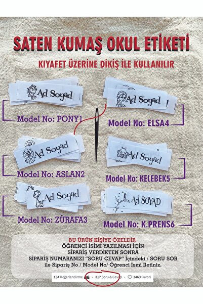 murat etiket okul etiketi kumaş etiketi saten 50 adet