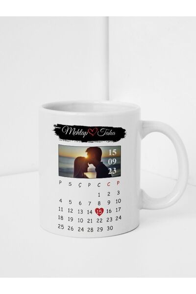 Kurumsal Promosyon Sevgili Temalı Takvimli Kişiye Özel Tasarımlı Kupa Bardak
