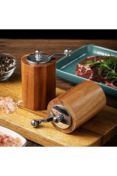 ebulduk Wooden Hand Mill Grinder Wooden Spice Salt Grinder Mill Single Piece