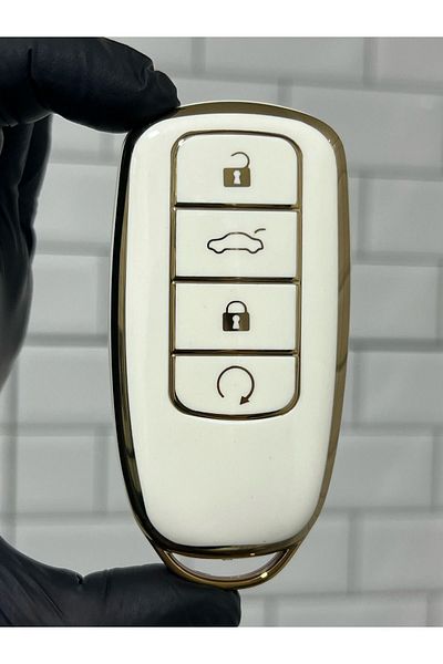 GMA KEYS Lux Chery Tiggo 8 Pro - 3-Button Smart Nano Key Case, White Gold Gold Color, 1st Quality