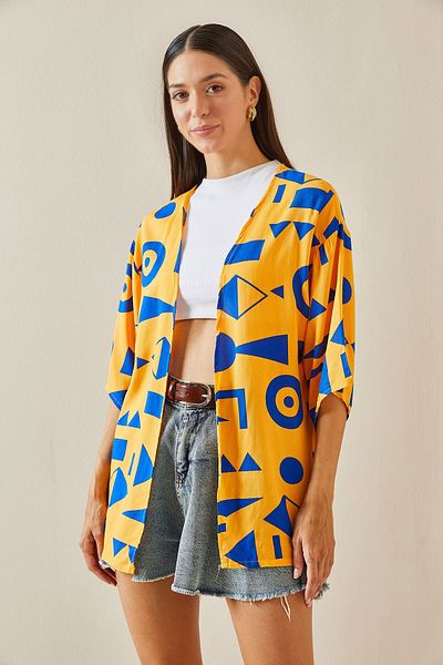 XHAN Geometric Patterned Orange Kimono - 5YXK4-48720-11