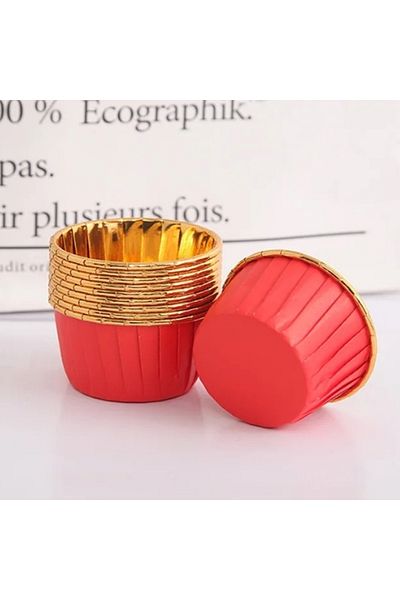LOVYCO 25 Pieces Shiny Gold Red Gold Metallic Muffin Cake - 7x4 Cm Capsule Cupcake Mold