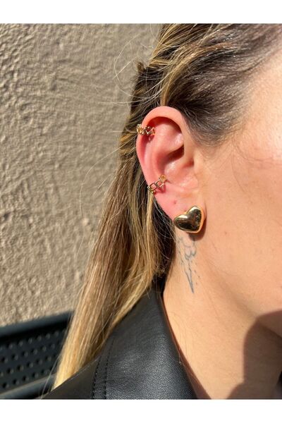 Lavian Accessories Parlak Bombeli Kalp Detay Küpe