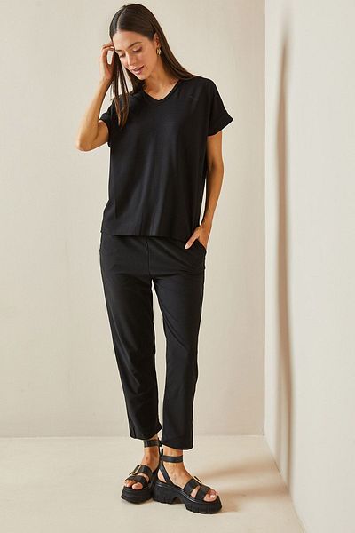 XHAN V-Neck Black Double Suit - 5YXK8-48756-02