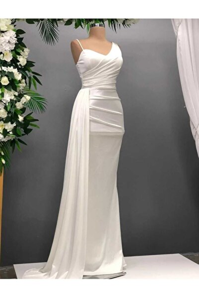 Elbisen Burada BEYAZ Büyük Beden Nişanlık Abiye Dış Çekim isteme Elbisesi