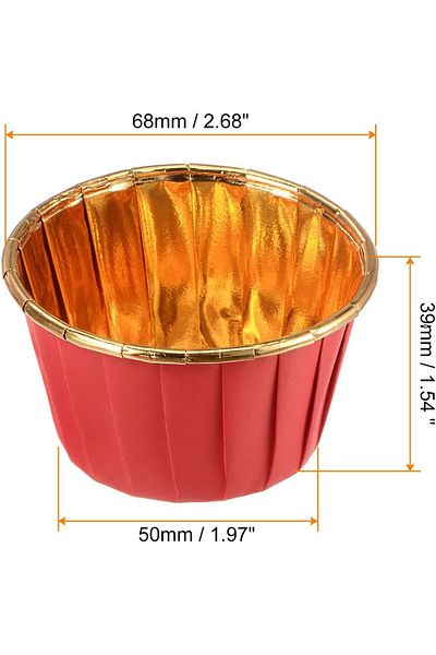 LOVYCO 25 Pieces Shiny Gold Red Gold Metallic Muffin Cake - 7x4 Cm Capsule Cupcake Mold