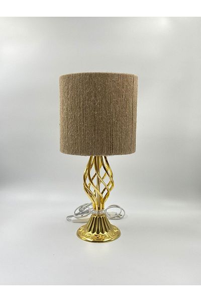 sgeteknoloji Gold Color Metal Leg - Modern Wicker Braided Twisted Lampshade