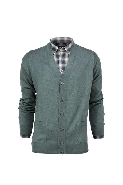 Oppland Men's Seasonal Wool Knitted Classic Cardigan V-Neck Buttoned Double Pocket Comfortable Cut Full Pattern