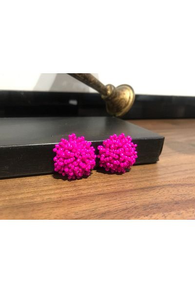 ArsenDesign Vibrant fuchsia pink special series sand beaded huge ball earrings