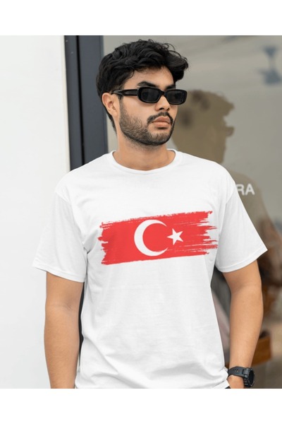 AEMİ Tricou supradimensionat unisex Red Flag - Crescent and Star, 100% bumbac
