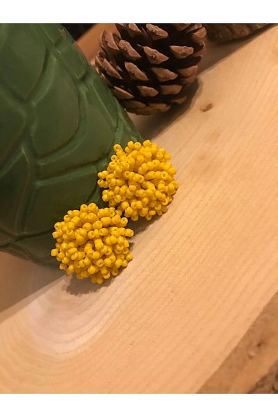 ArsenDesign Dark Yellow Sand Beaded Large Ball Earrings