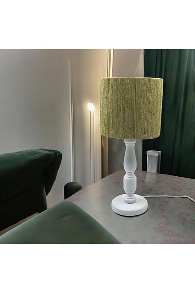 sgeteknoloji Modern White Wooden Lampshade - Wicker Braided Design