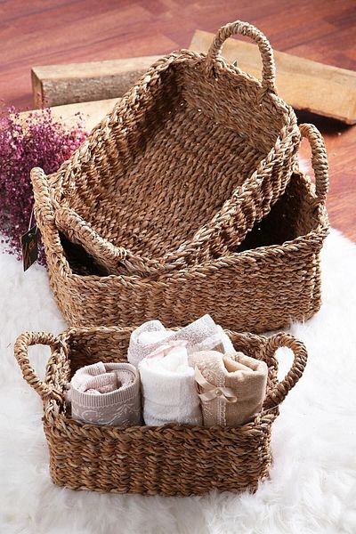 CasaLinda Bamboo Rattan - Σετ 3 καλαθιών πολυτελείας