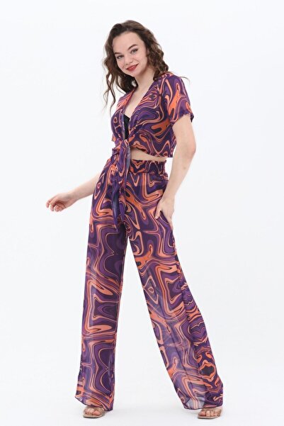 Bolder Set de pantaloni de plajă cu model de marmură Nico violet