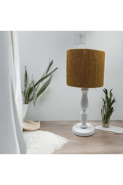 sgeteknoloji Modern White Wooden Lampshade - Wicker Braided