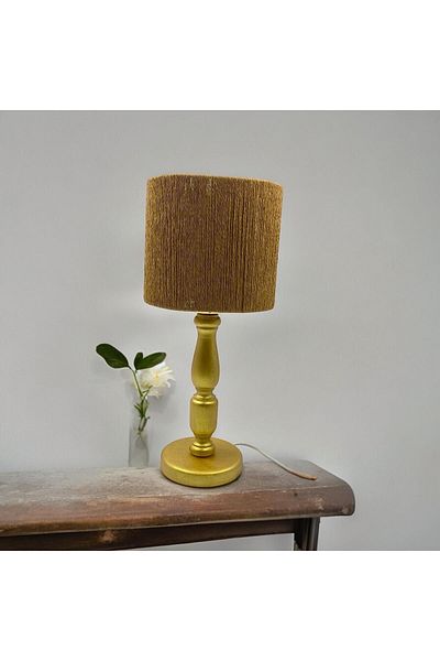 sgeteknoloji Modern Gold Color Wicker Braided Wooden Lampshade