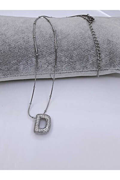 Çelik D HARFLİ ZİRKON TAŞLI BUBBLE KOLYE %100 KARARMAZ PASLANMAZ