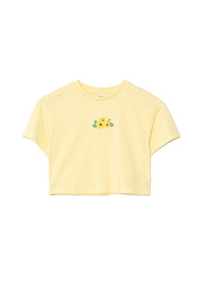 LC Waikiki LCW Girls Crop T-Shirt - Crew Neck, Printed, Short Sleeve