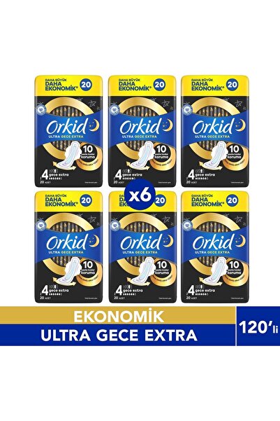 Orkid Ultra Gece Ekstra Hijyenik Ped 20 Adet 4 Boy 6 Adet